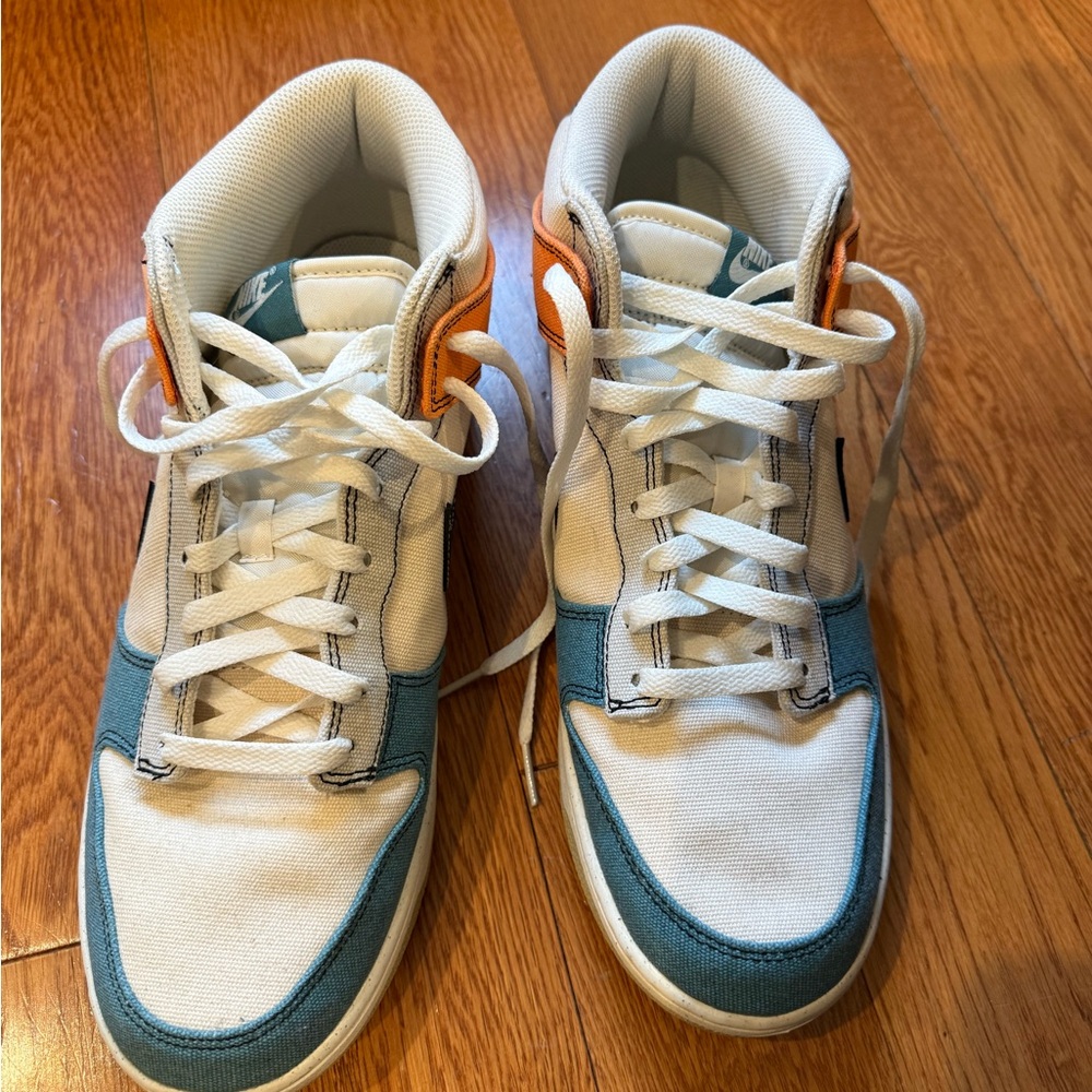 Men's White and Teal High-Top Sneakers